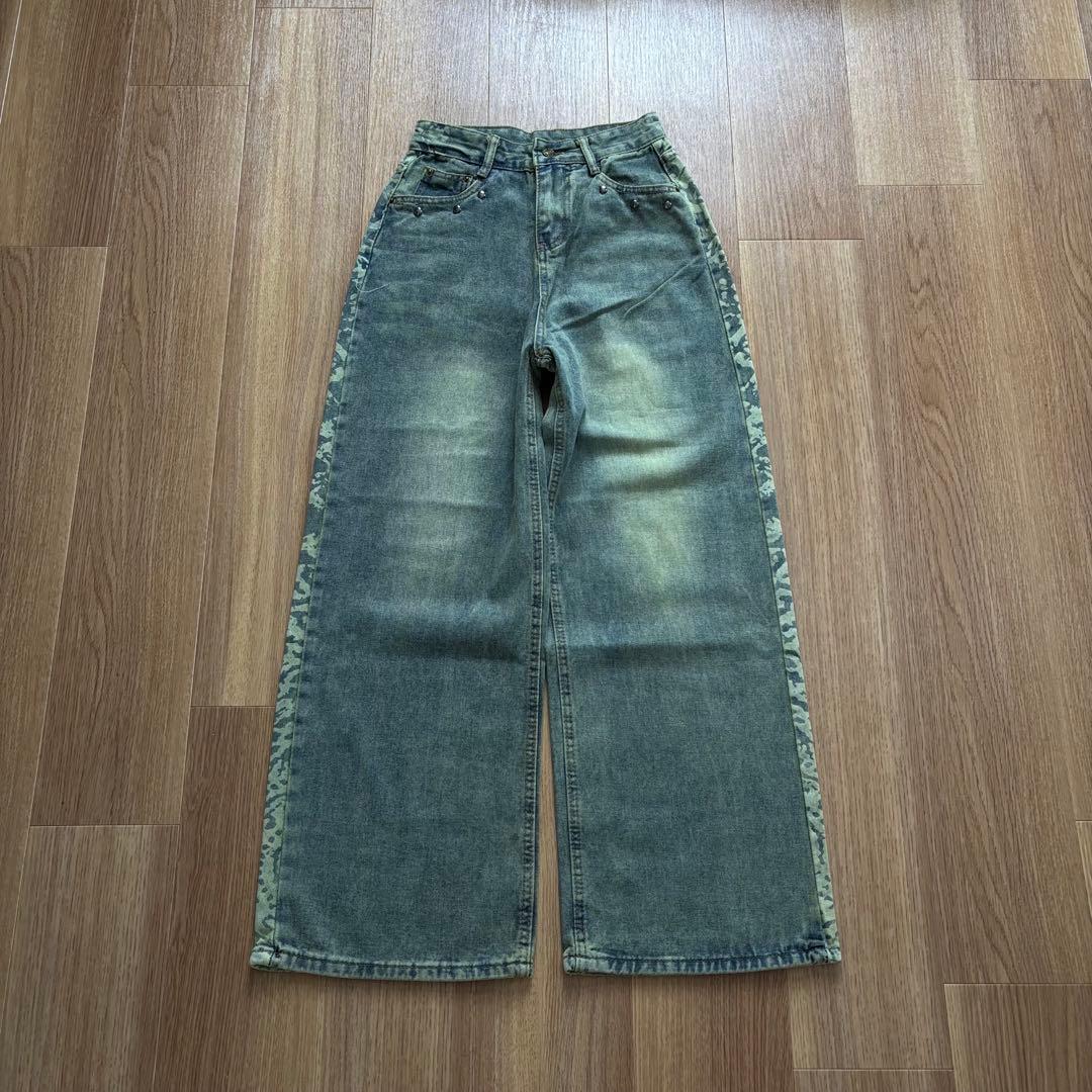 unisex buggy design denim/ワイドデニム　スタッズデニム