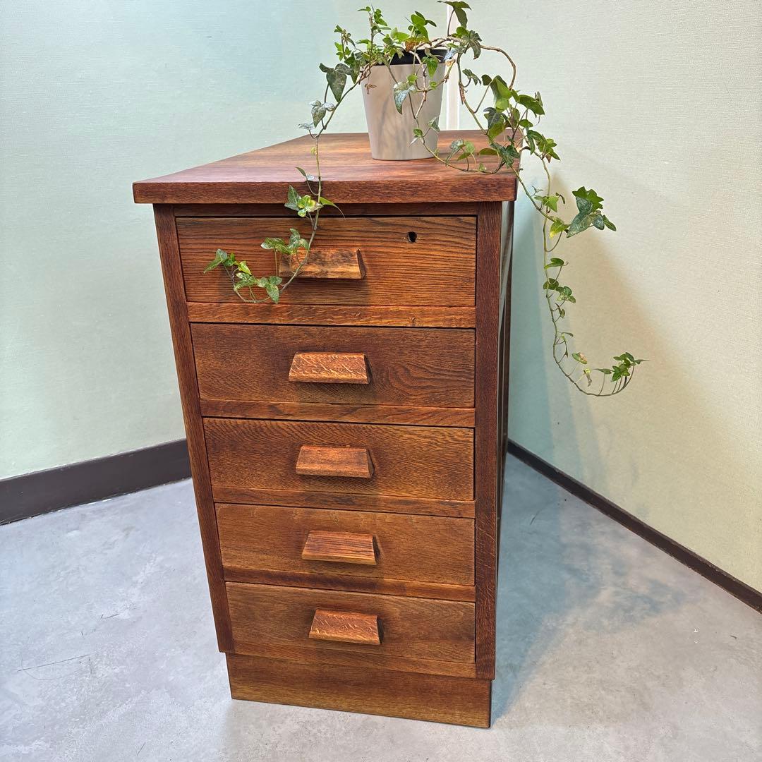 昭和レトロ 木製 5段引き出し｜無垢材 チェスト 大型ラック｜木製取っ手 古道具