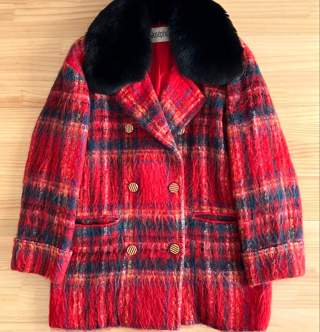 美品 Josephine ジョセフィーヌ コート モヘア チェック フォックス