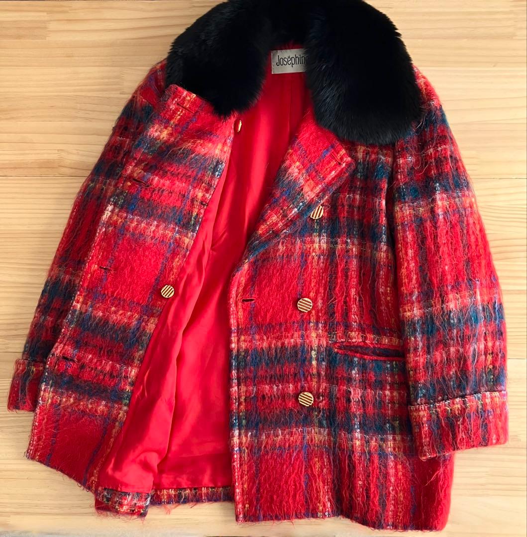 美品 Josephine ジョセフィーヌ コート モヘア チェック フォックス