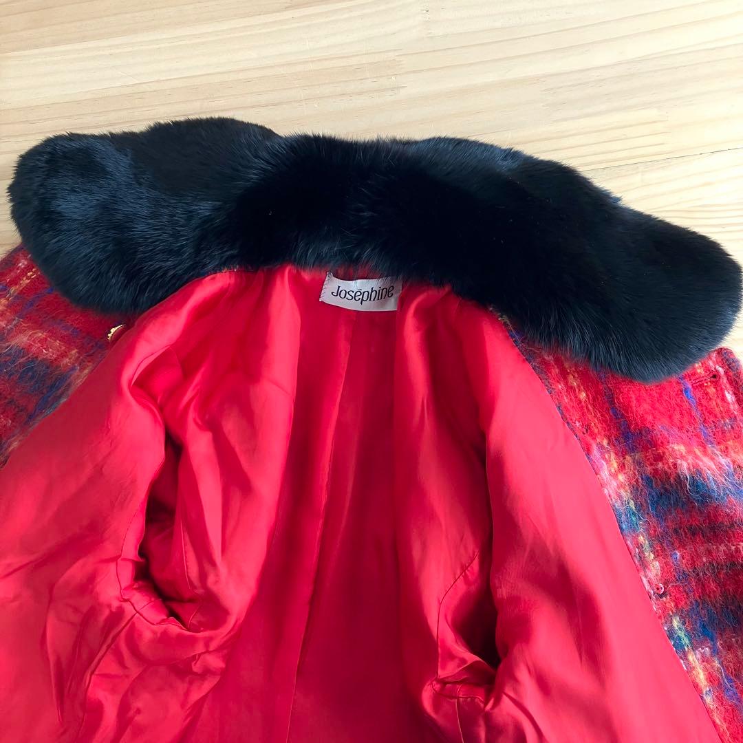 美品 Josephine ジョセフィーヌ コート モヘア チェック フォックス