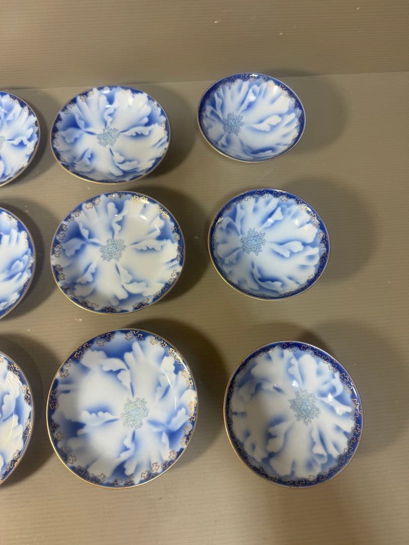 2641 深川製磁　牡丹金ミル　小皿9客　小鉢3客　金彩