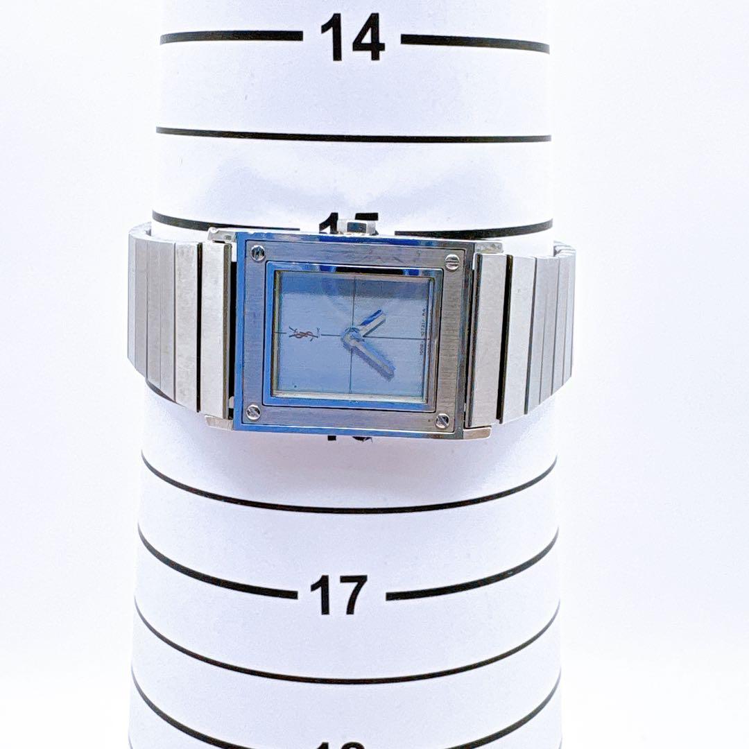 稼働品 YSL イヴサンローラン スクエアフェイス シルバー クオーツ 腕時計