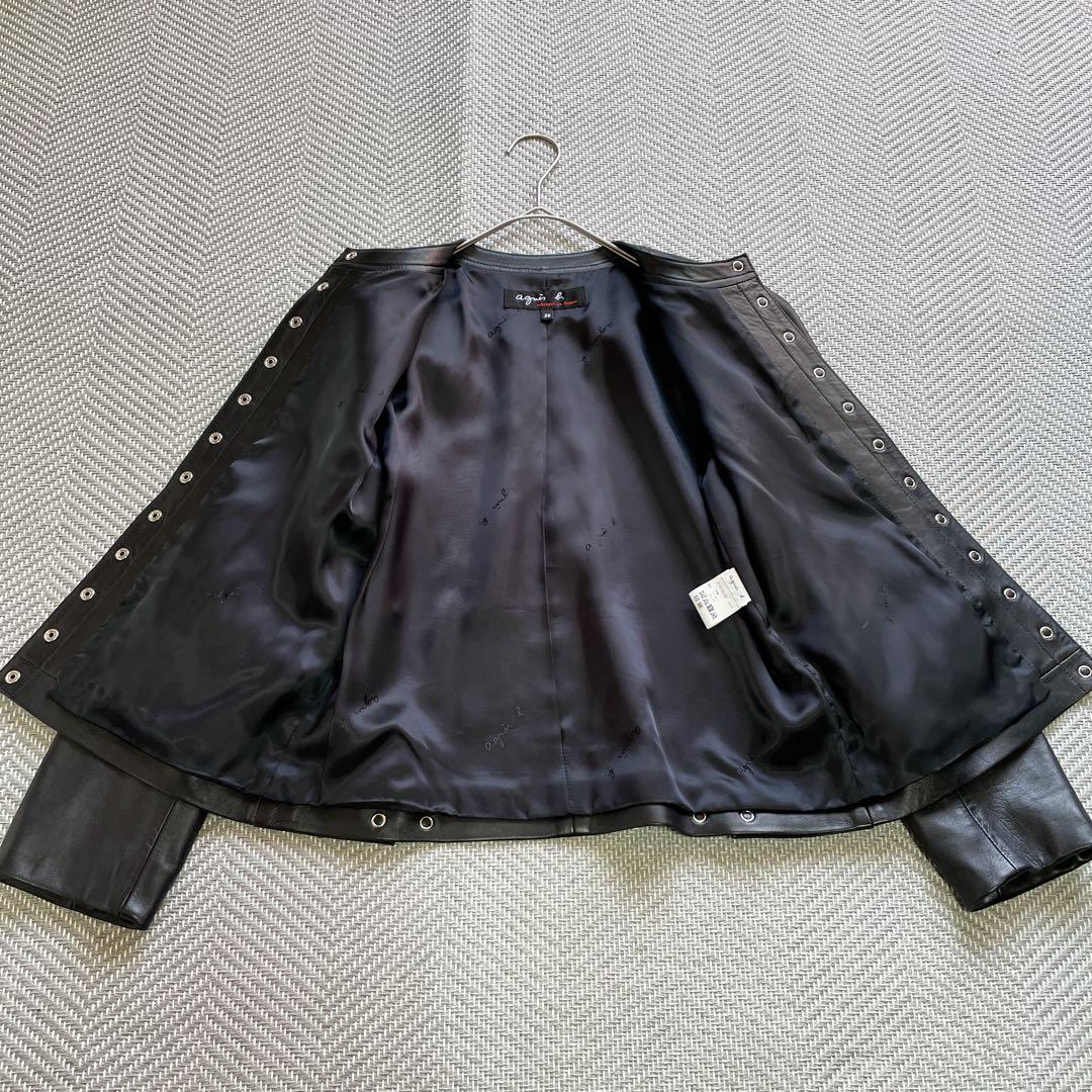 極美品 アニエスベー 近年モデル ラムスキン レザー カーディガンプレッション