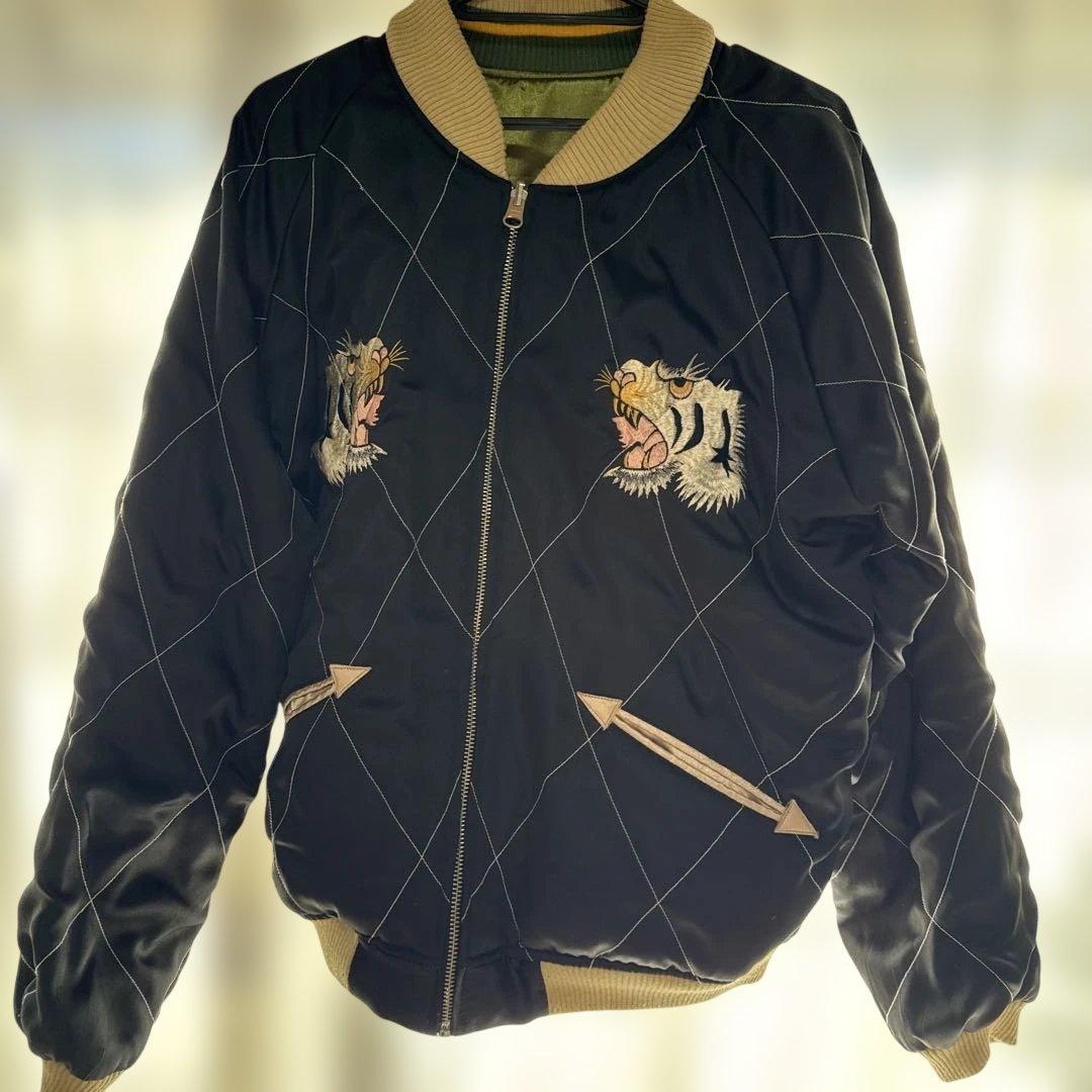 そうスカジャン オリーブグリーン ピンク刺繍