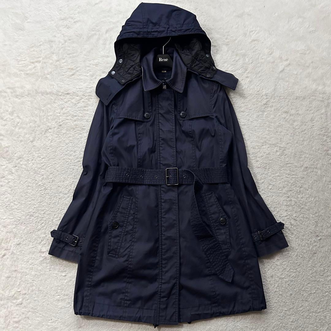 バーバリーブリット トレンチコート メガノバチェック ライナー 腰ベルト 紺 M