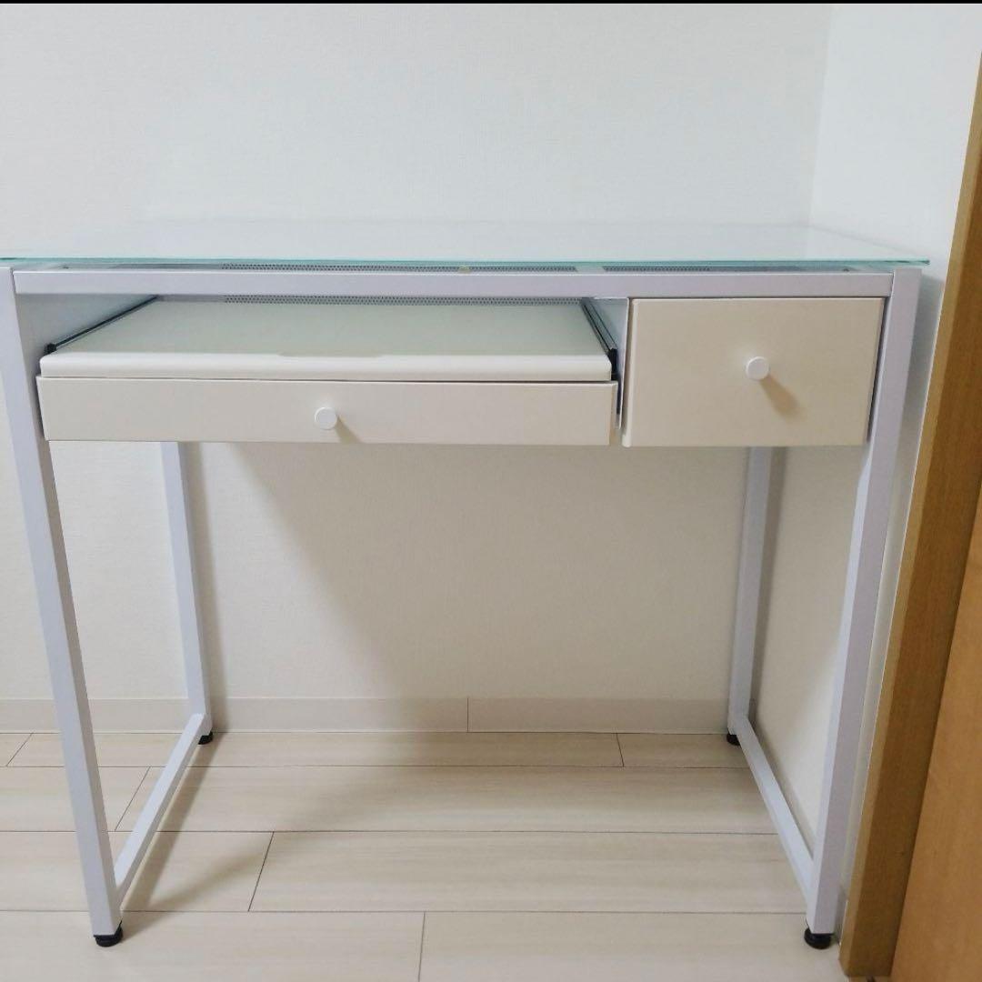 ロウヤ LOWYAコンパクトデスク　省スペース　引き出し付 ガラス天板