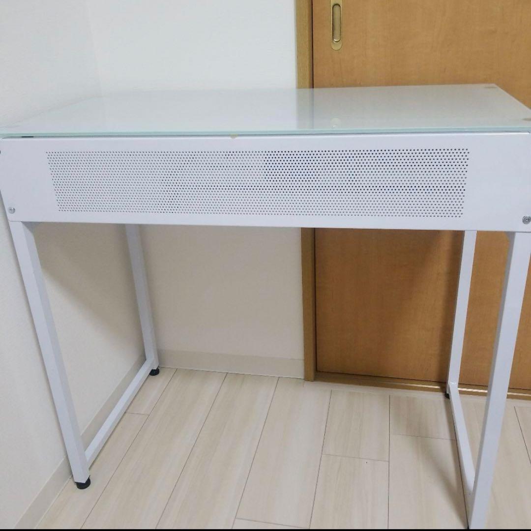 ロウヤ LOWYAコンパクトデスク　省スペース　引き出し付 ガラス天板