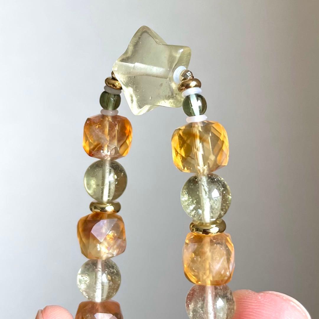 天然石ブレスレット☆モルダバイト リビアングラス シトリン