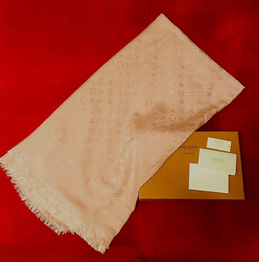 希少ピンク美品Louis Vuitton ストール 大判シルクウール