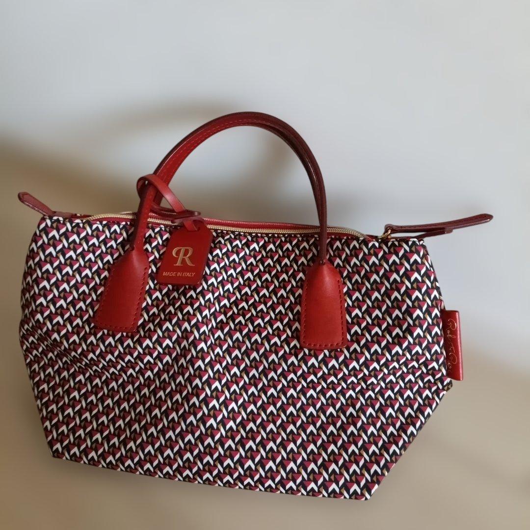 ロベルタピエリROBERTA PIERIトートバッグショルダー赤タタミ柄美品軽量