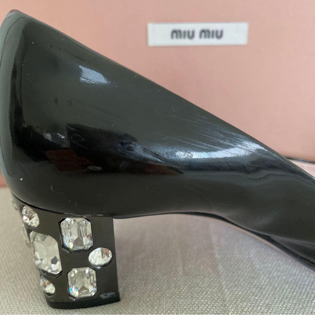 ミュウミュウ miumiu ビジュー ブラックパンプスオープン サンダル 24