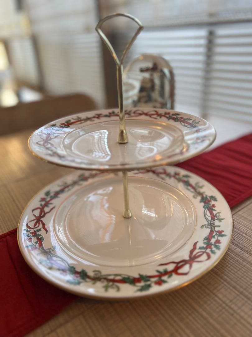  WORCESTER Holly Ribbons 二段ケーキスタンド
