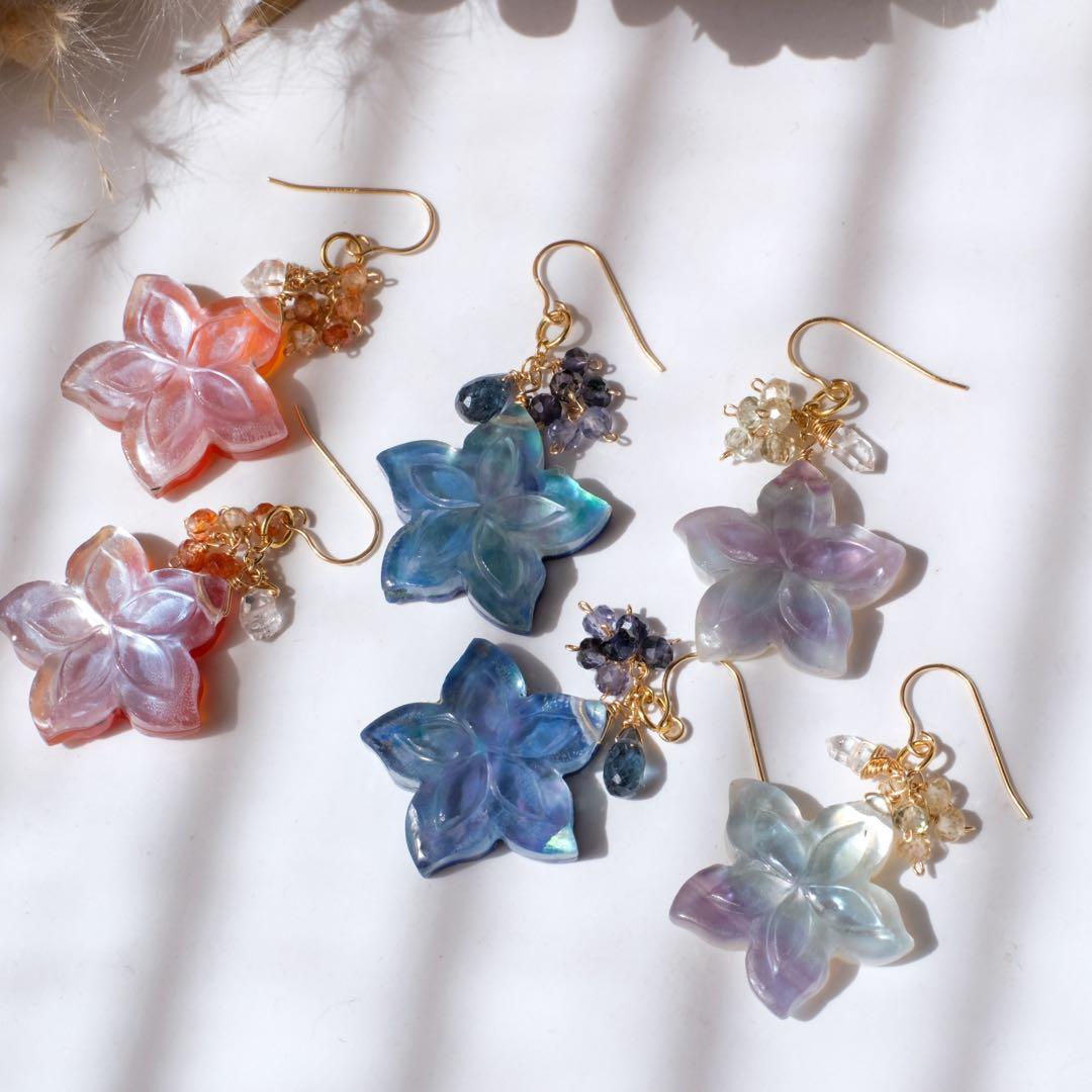 Q's B 14kgfダブルプルメリアカービングピアス