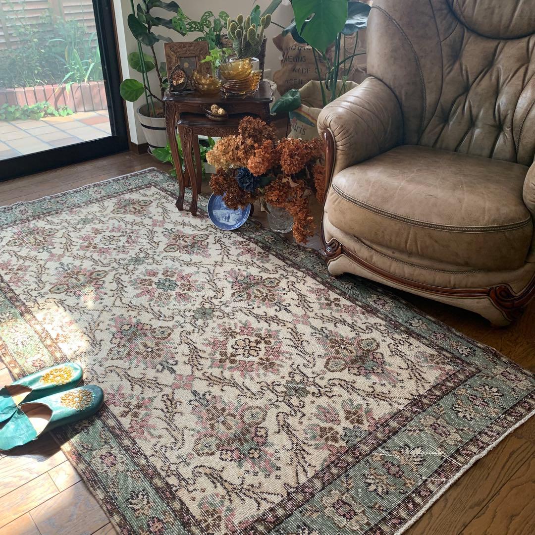 トルコヴィンテージラグ　204×108 くすみピンク　キャラメルベージュ　トルコ