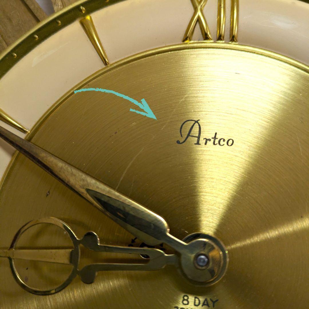 USA Artco社 木製サンバースト 金色 手巻掛時計 58cm ビンテージ