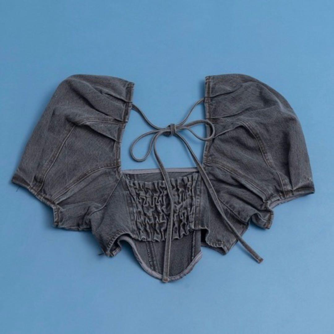 MAISON SPECIAL クロップド デニム トップス パフスリーブ 黒