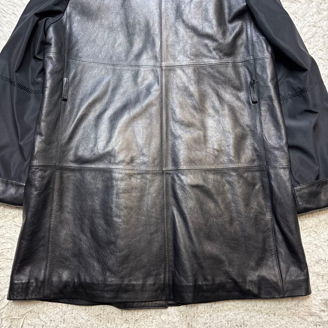 超希少☆極美品【バルマン】羊革　切り替え　ファー　フーデットレザーコート　黒　M