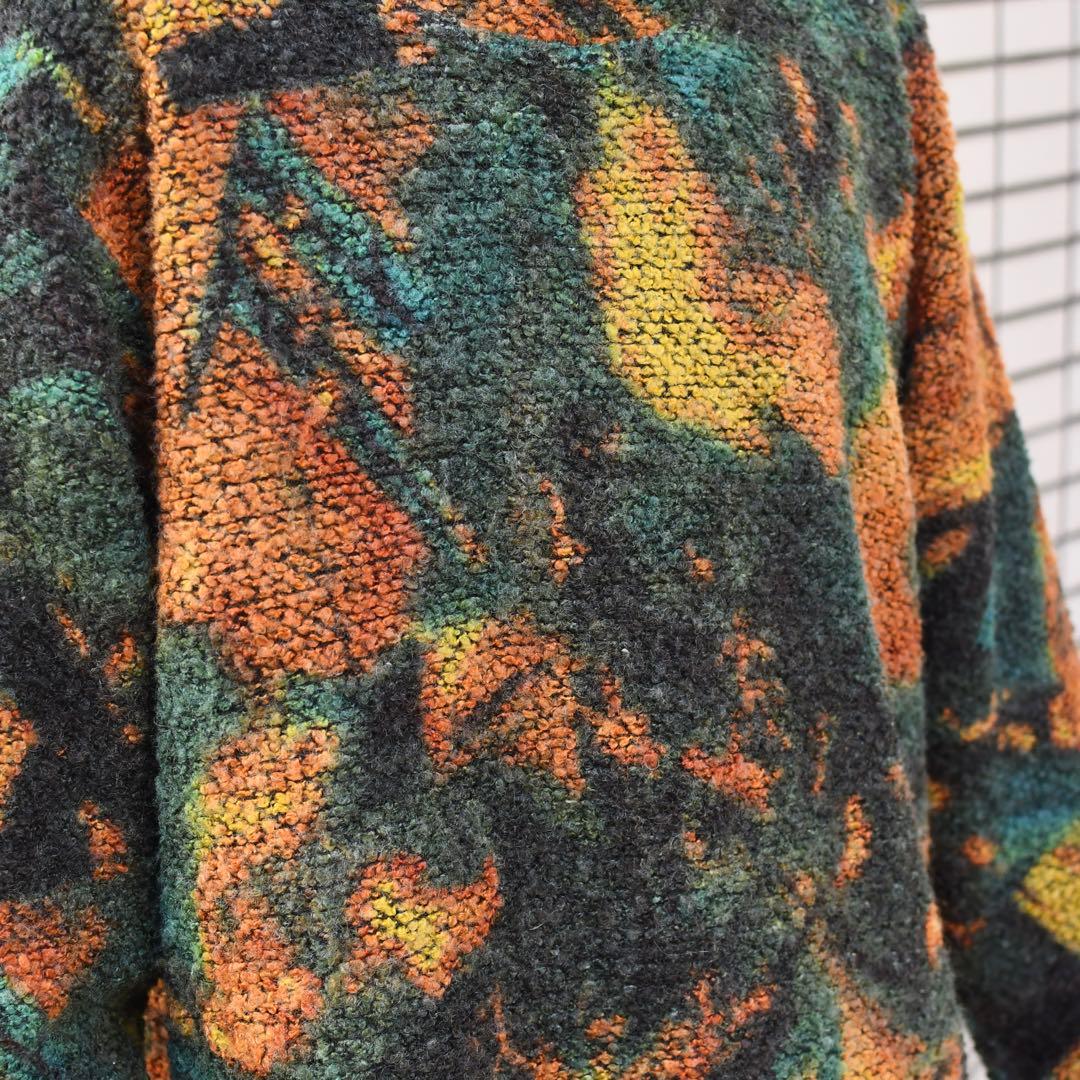 古着 タートルネック フリース カットソー 総柄 柄