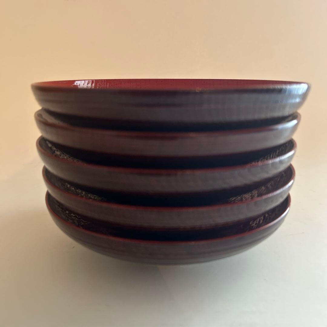内本朱外茶漆塗り銘々皿　むさしの漆工芸　5客　茶道具