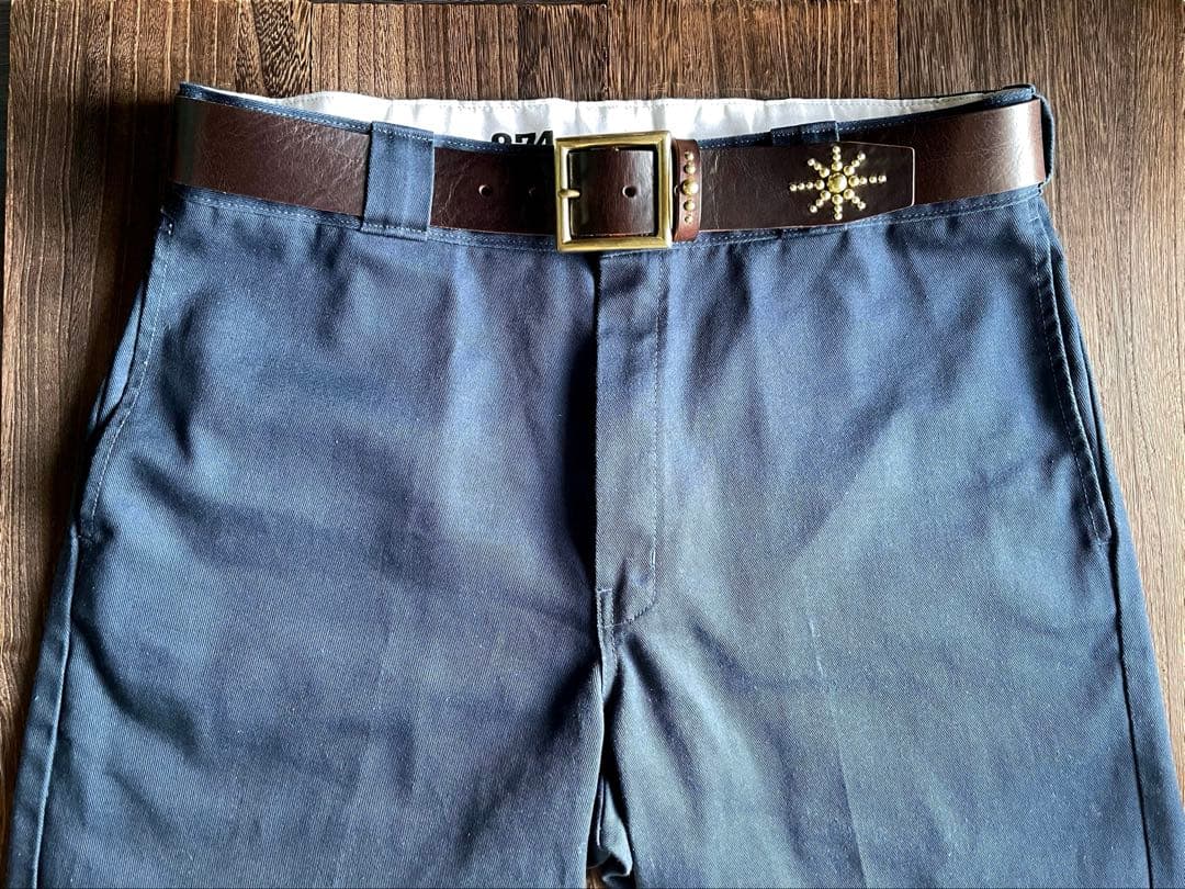 ディッキーズ874専用スタッズベルト　ダークブラウン　真鍮　HTC CALEE