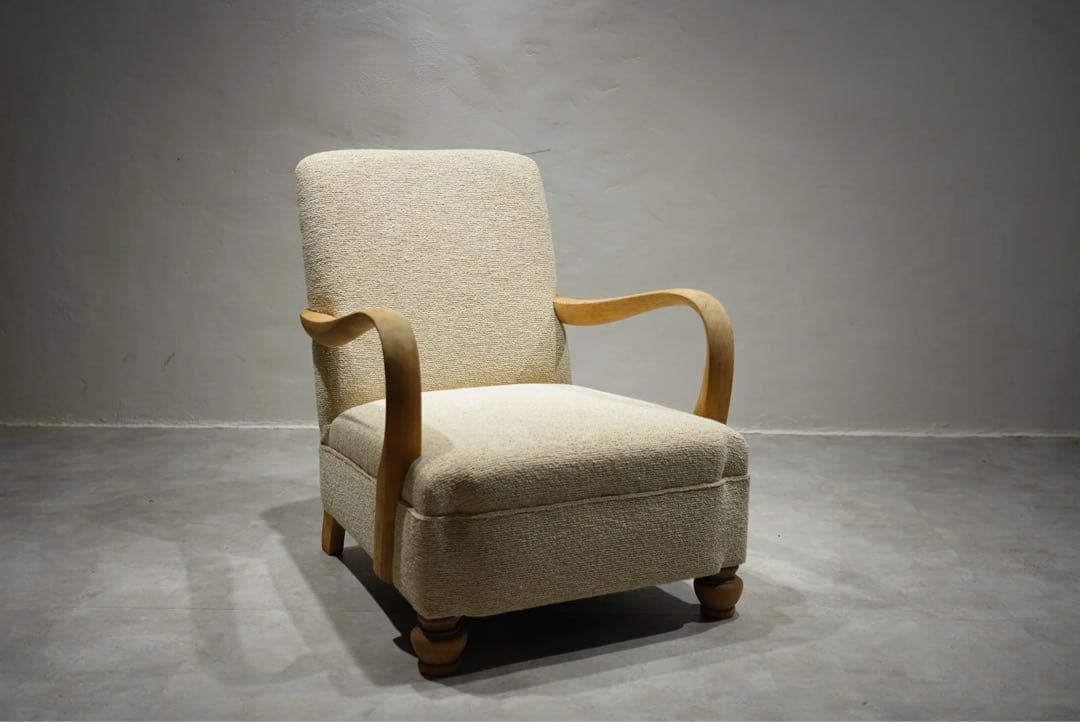 大正時代　1人掛けソファ　アンティークチェア　ブリッジアーム　栗材