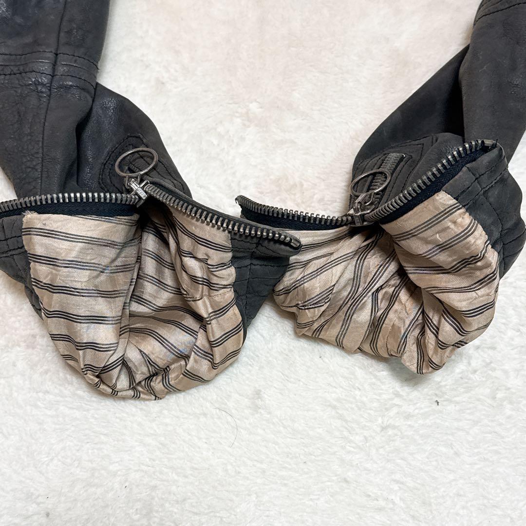 希少✨ ディーゼル シングルライダースジャケット レザー チャコールグレー