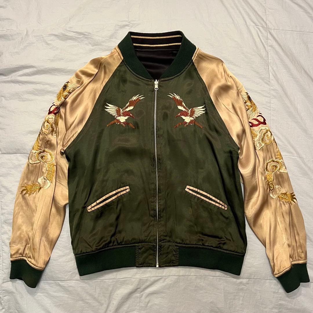 HOUSTON スカジャン XL オリーブ ブラック リバーシブル 虎 鷹 龍