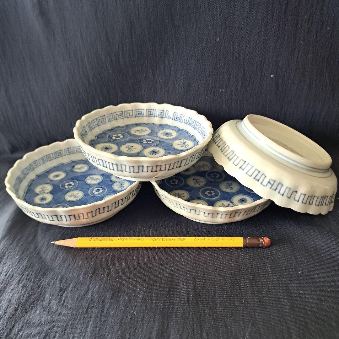 「かわいくてモダンな丸文！」 古伊万里皿(直径11.5cm) 4客セット 骨董