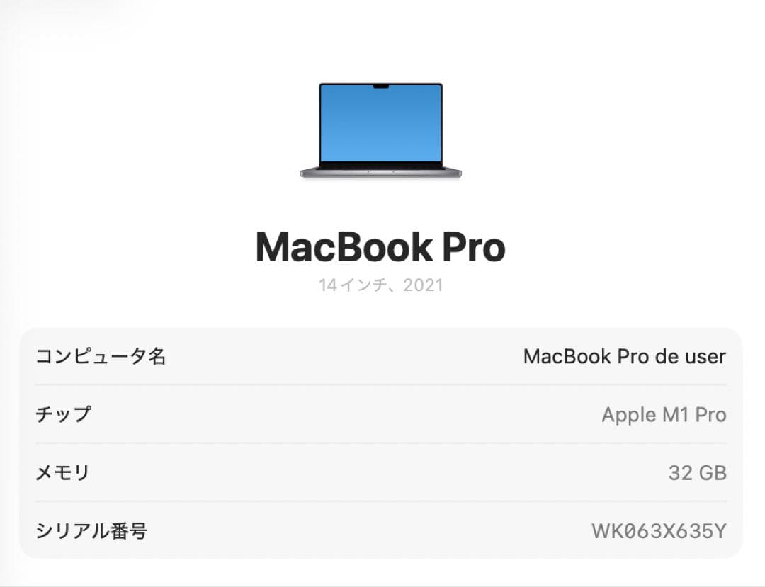 【超美品】MacBook Pro (M1, 14インチ) 1TB 32BG