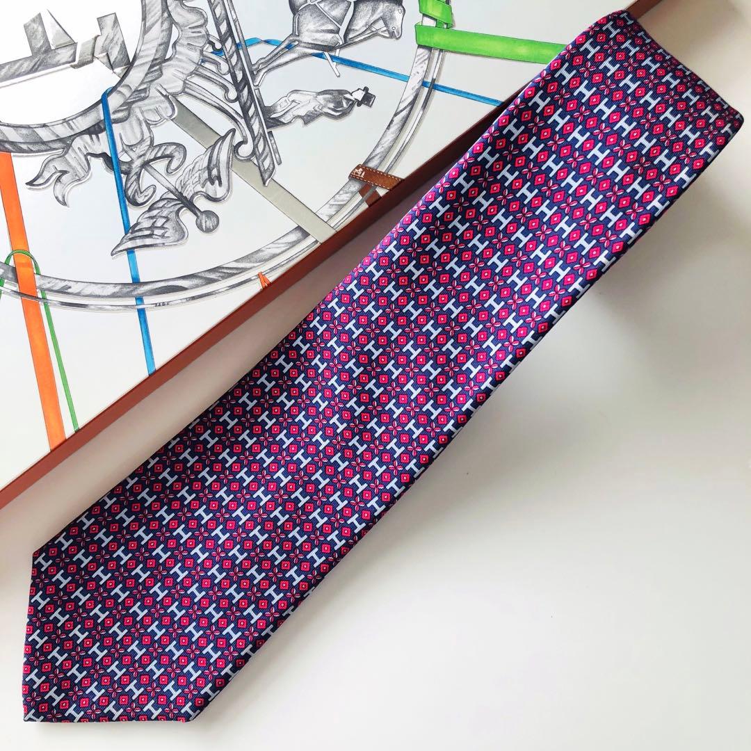 HERMES ネクタイ 紋章柄 パープル