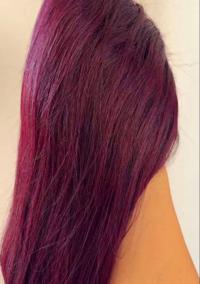 【新品】人毛100%フルウィッグ｜カシスレッド｜耳かけ・自然なもみあげ｜ロング