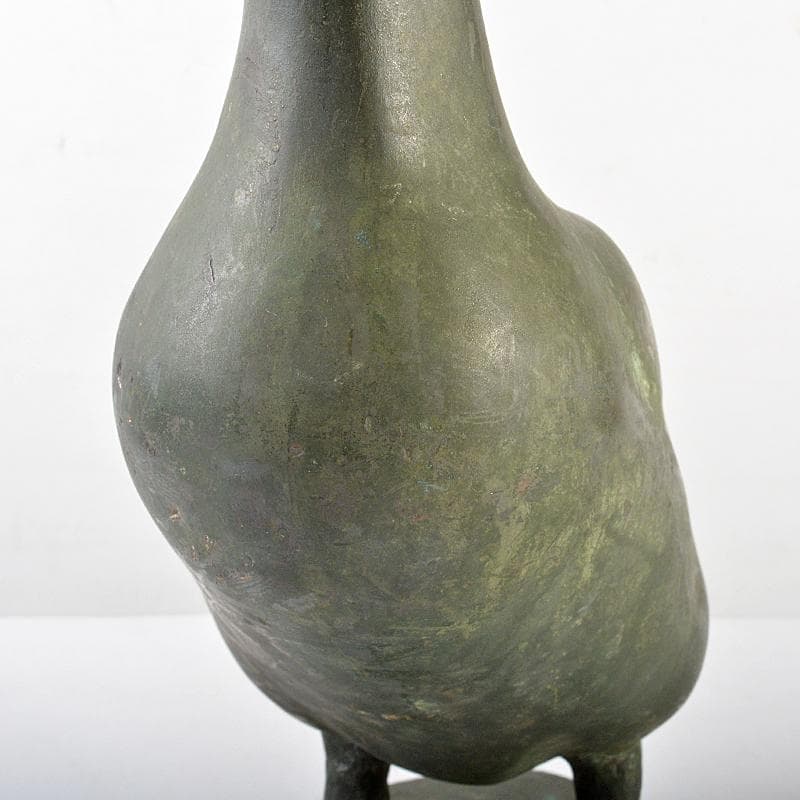 彫刻家　石崎秀峰作　青銅　家鴨　置物　重さ約5.3kg　Y　R5824B