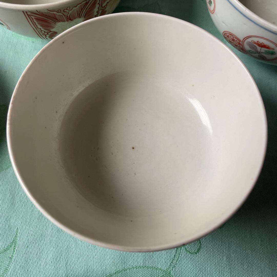 伊万里焼　色絵　金彩　染付　吉祥文様　蓋付き茶碗　3客