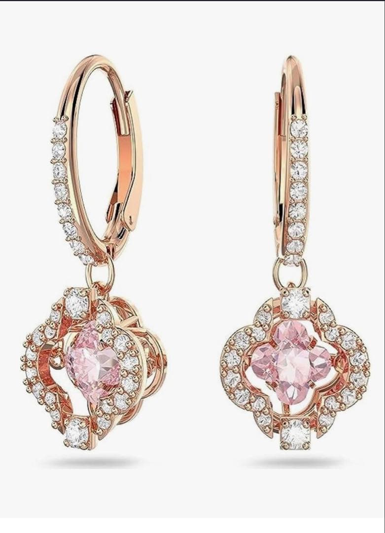 スワロフスキー Una ドロップピアス ローズゴールドストーン 箱付き