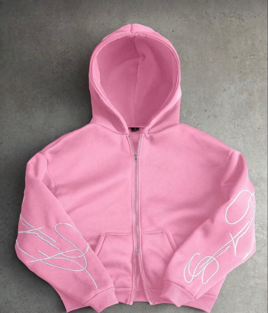 ファミマ店員ピンク プリント ジップパーカー