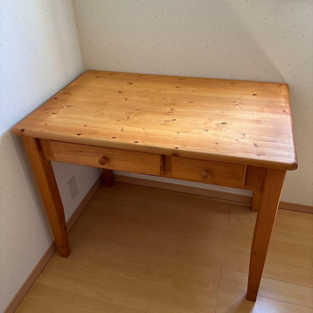 木製デスク ナチュラルウッド 2引き出し　（パイン材？）