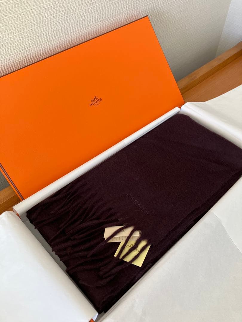 HERMESエルメス カシミヤ100％ フリンジ マフラー タグ付き