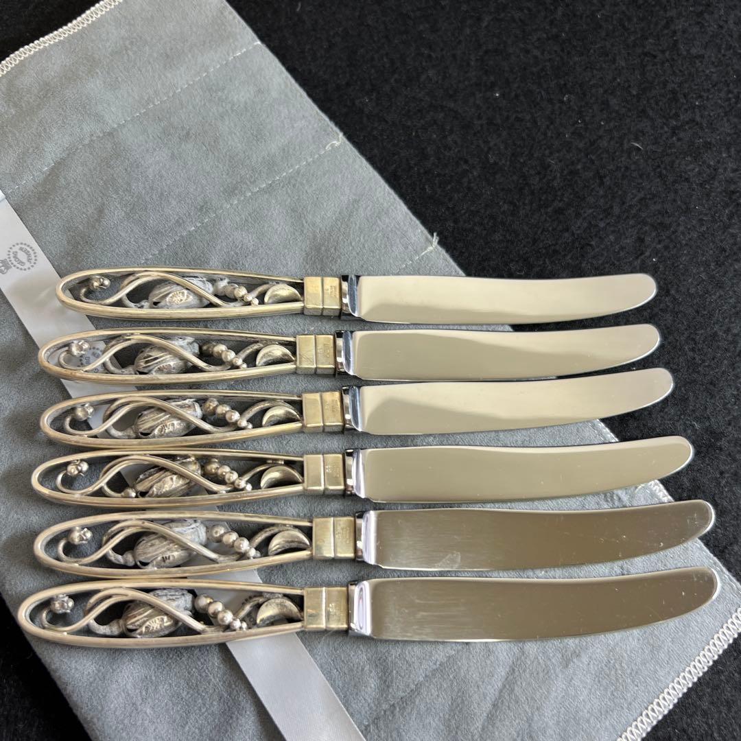 ジョージジェンセン　ブロッサムsterling925デザートナイフ6本　共袋付
