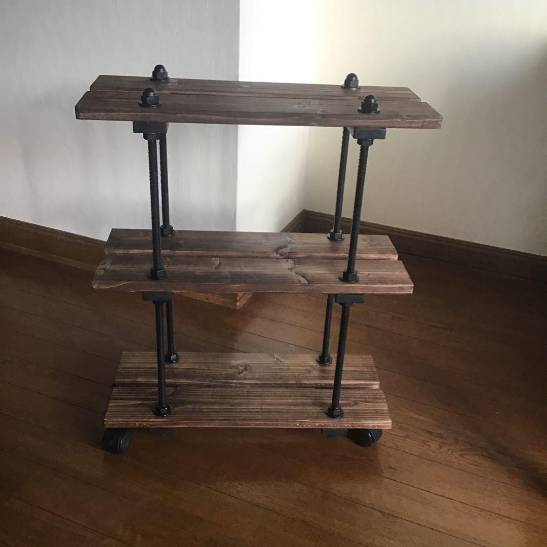インダストリアルシェルフ3段キャスター付き男前インテリアwoodアイアンラック