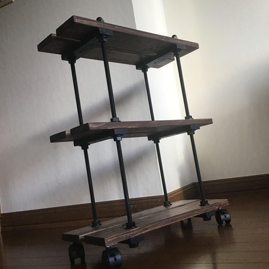 インダストリアルシェルフ3段キャスター付き男前インテリアwoodアイアンラック