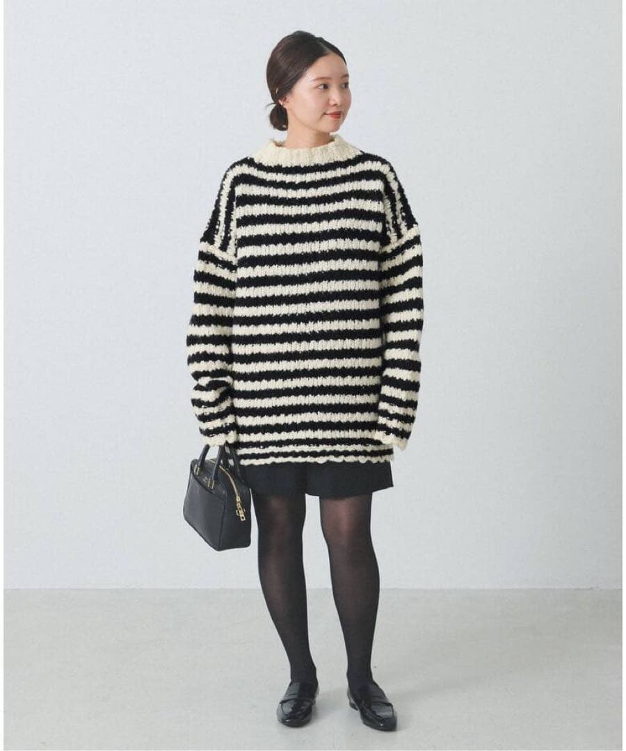 IENA BLACK ハイネックボーダーニット