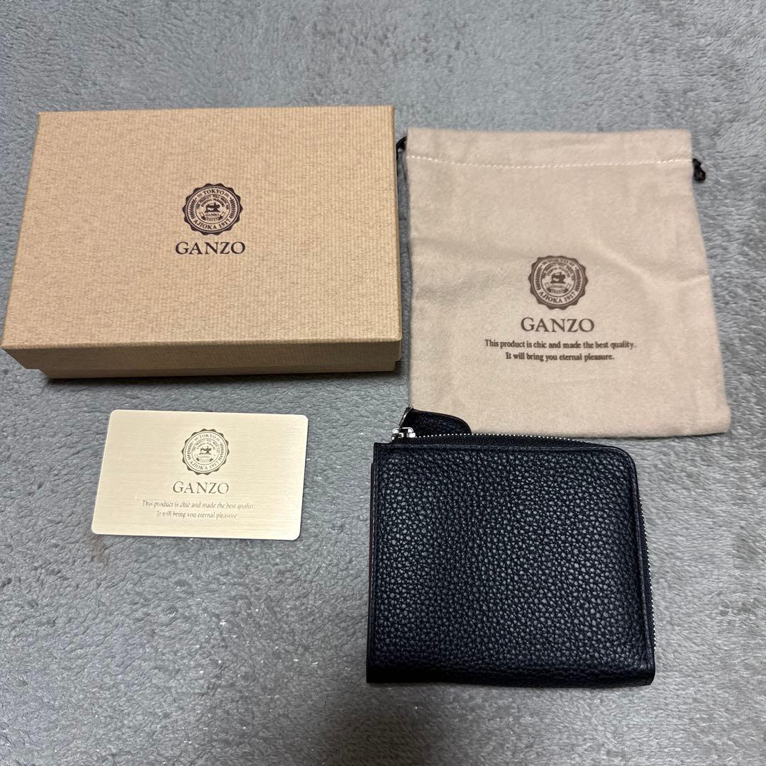 GANZO フレンチカーフ Lファスナー二つ折り財布 ブラック