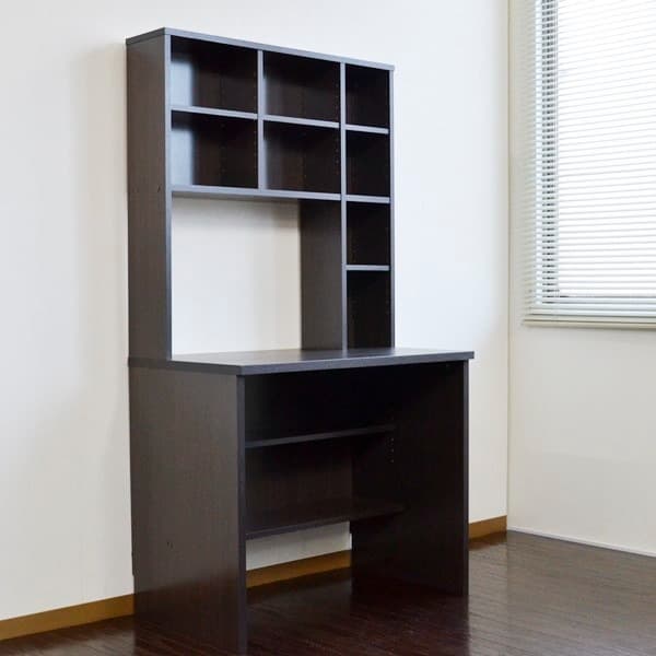 【新品送料無料】パソコンデスク 83幅 書棚付き ダークブラウン 学習机 書斎机