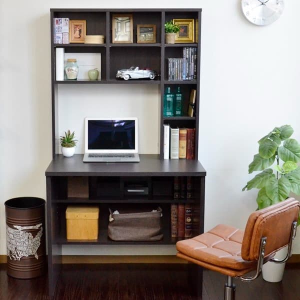 【新品送料無料】パソコンデスク 83幅 書棚付き ダークブラウン 学習机 書斎机