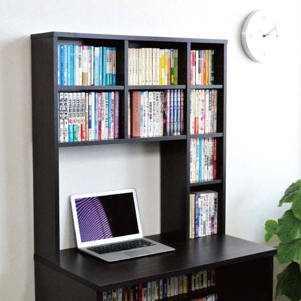 【新品送料無料】パソコンデスク 83幅 書棚付き ダークブラウン 学習机 書斎机