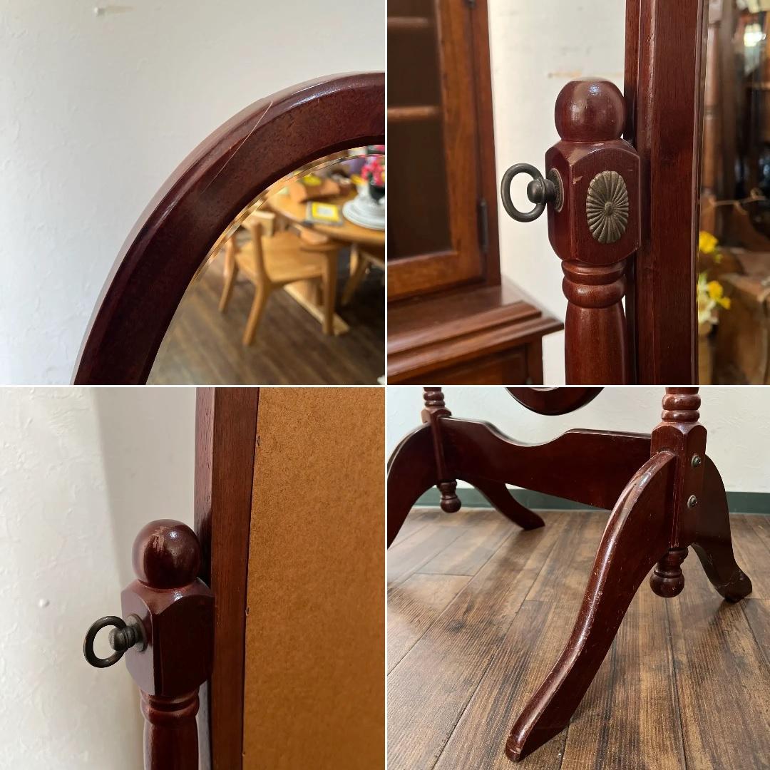 k149r120 クラシカルな全身鏡 オーバルスタンドミラー 回転 自立式 木製