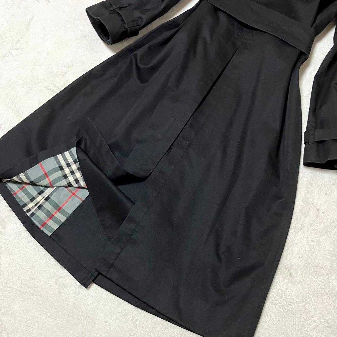 バーバリー 英国製 トレンチコート ロング 裏ノバチェック総柄 ベルト　黒　S