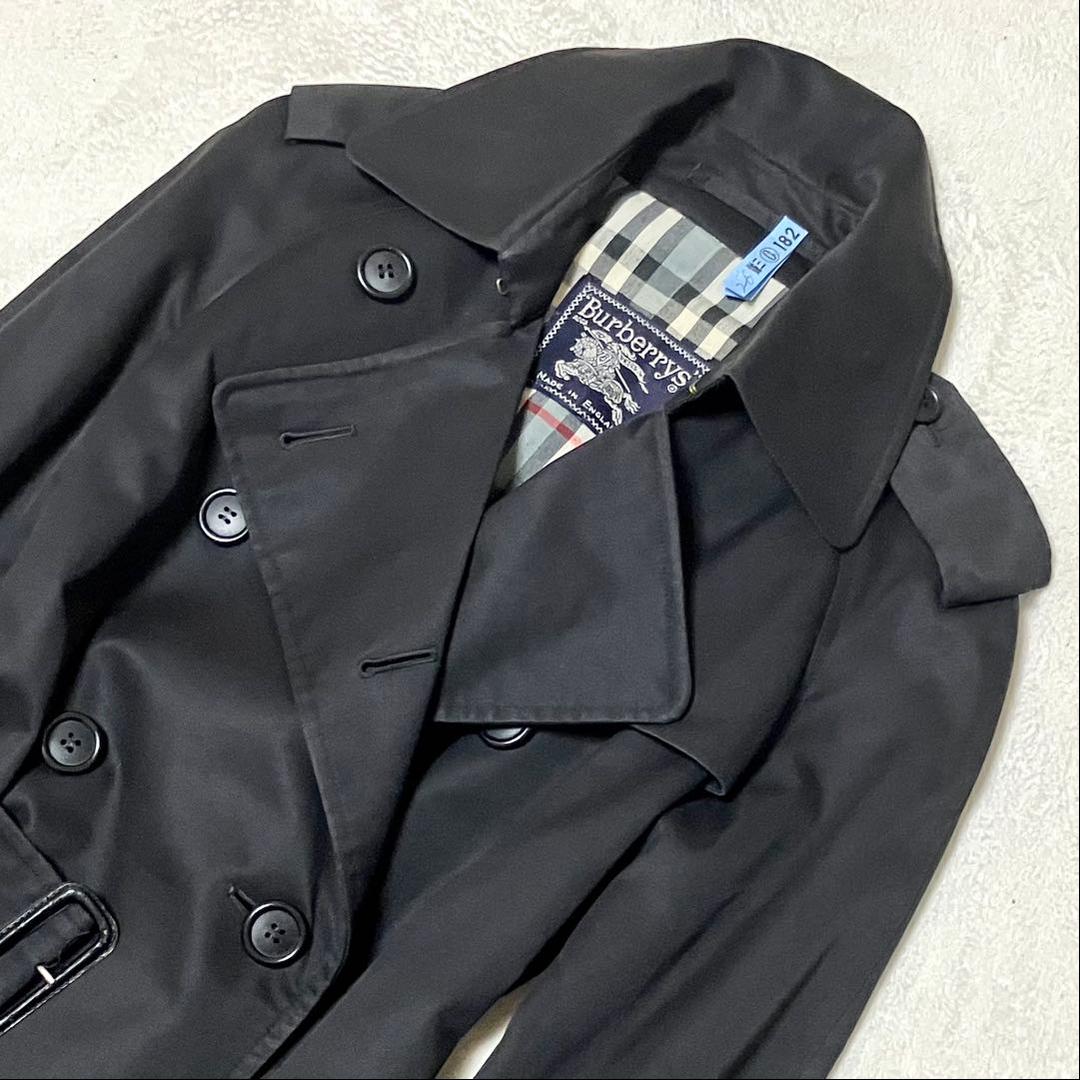バーバリー 英国製 トレンチコート ロング 裏ノバチェック総柄 ベルト　黒　S