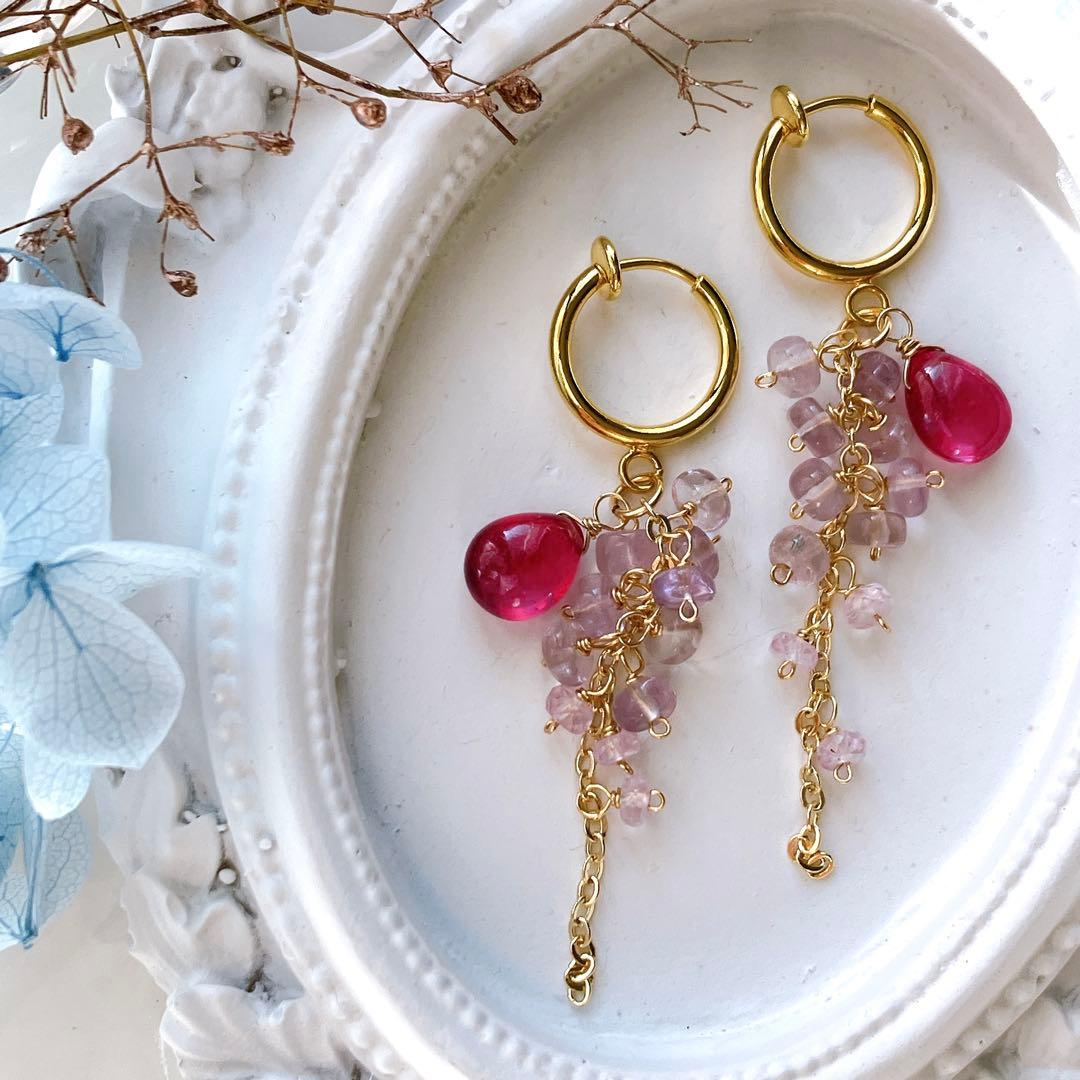 クーロ◆一点物✧バイカラーフローライト/MOP ダブレットストーンピアス